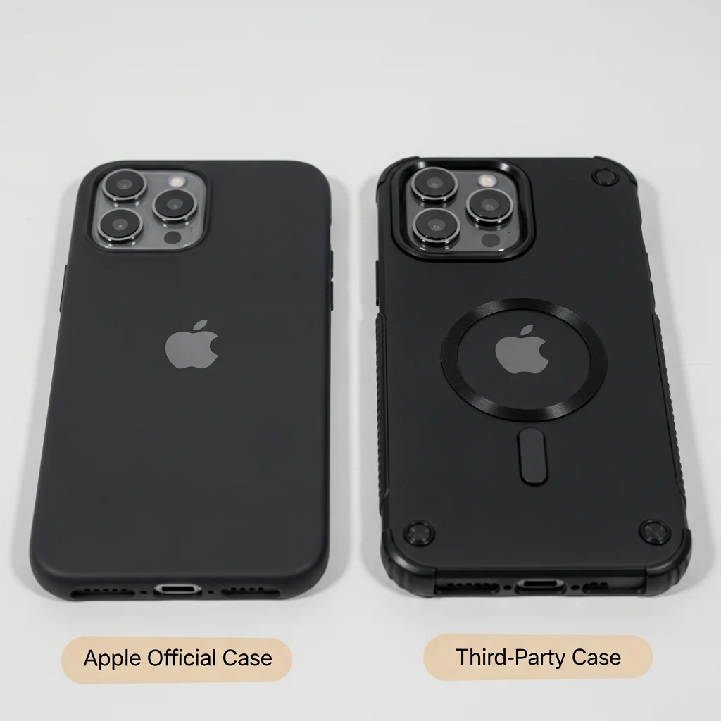 real apple official vs third party iphone 17 pro max case comparison image
