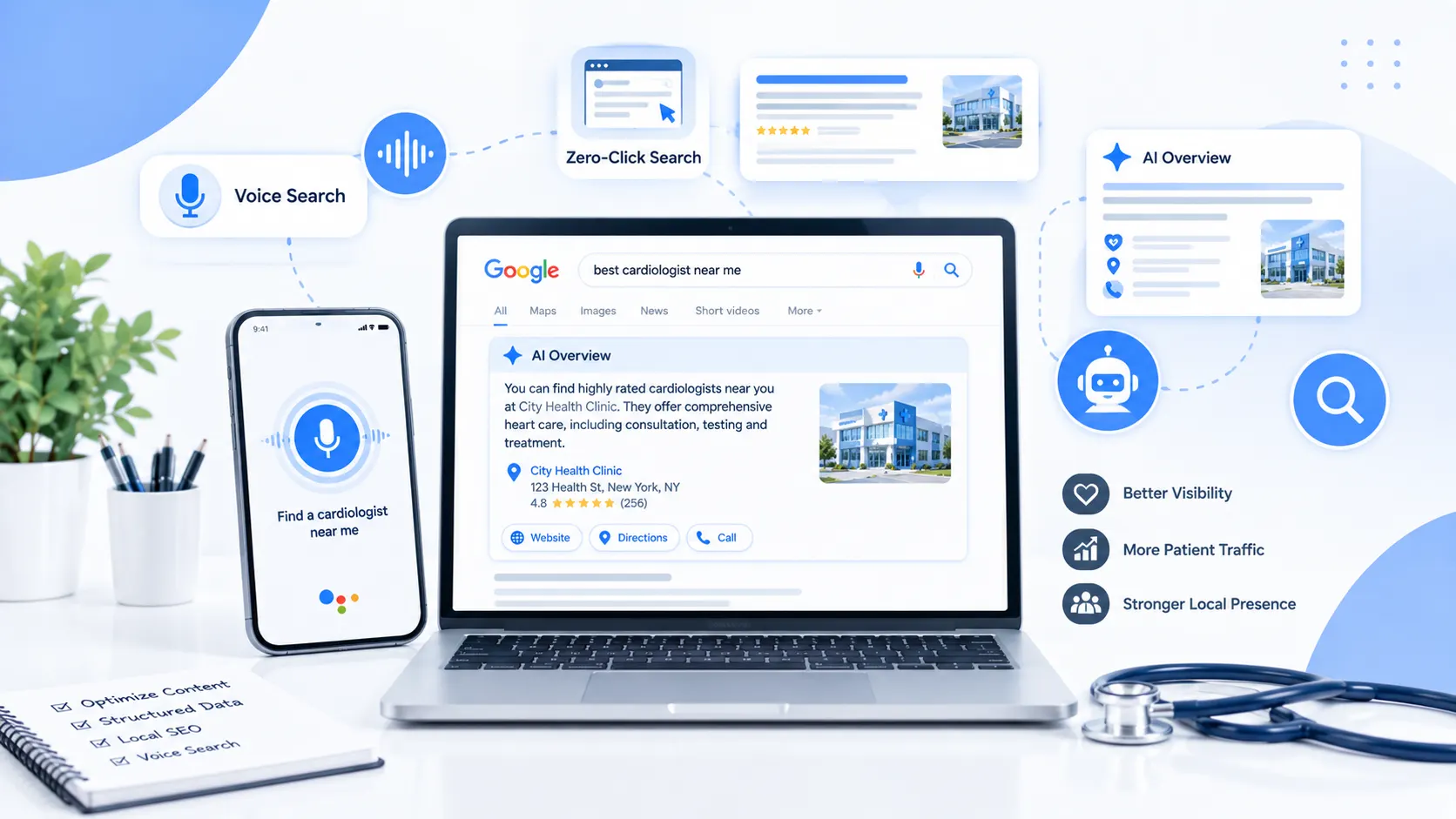 Healthcare SEO for AI search, zero-click search, and voice search